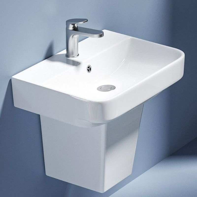 Patent Deisgn High Quality Wholesale Half Pedestal Washing Basin Bathroom Semi Pedestal Basin Unique Rectangle Sinks Wall Hung Basin