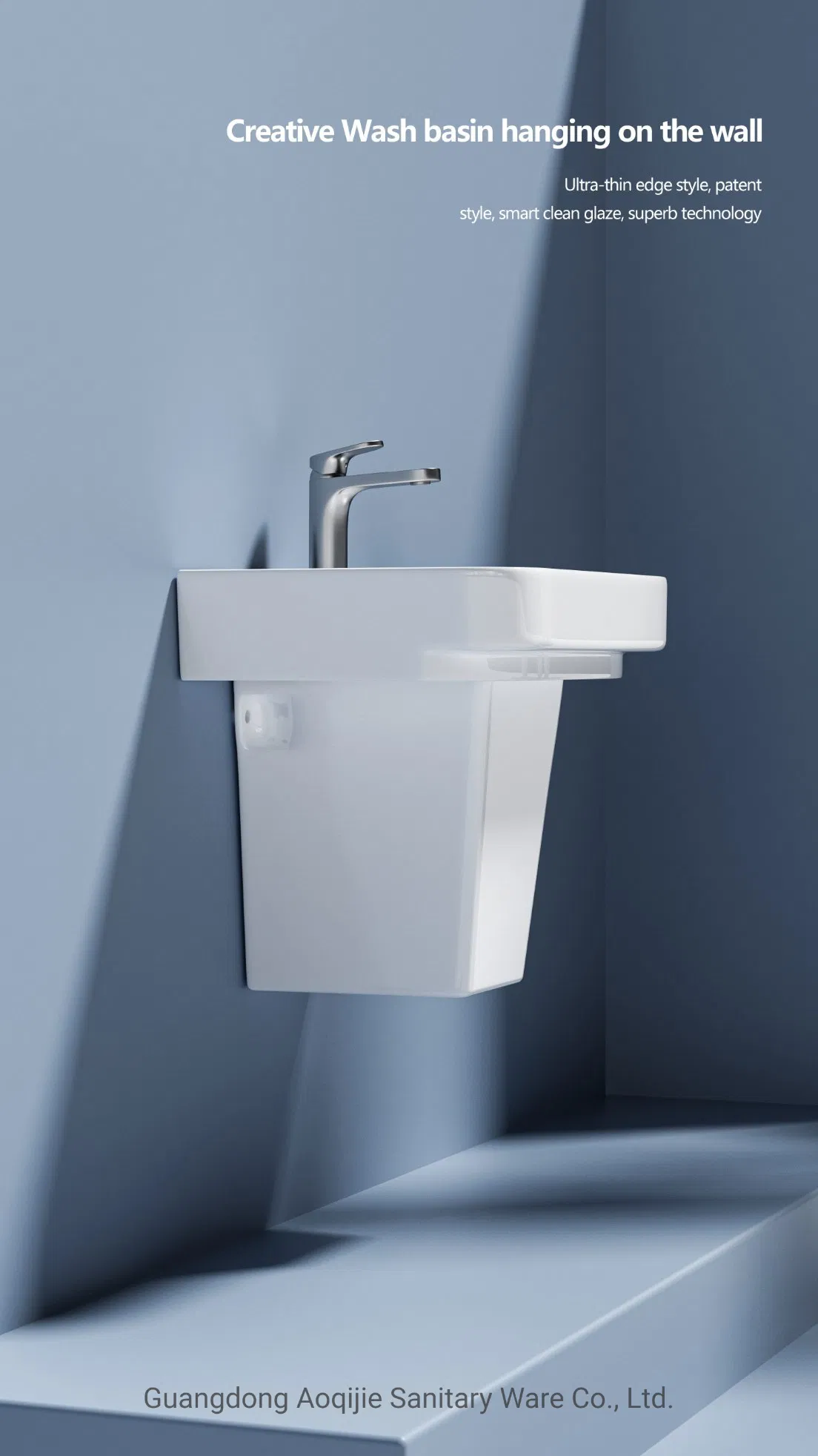 Patent Deisgn High Quality Wholesale Half Pedestal Washing Basin Bathroom Semi Pedestal Basin Unique Rectangle Sinks Wall Hung Basin