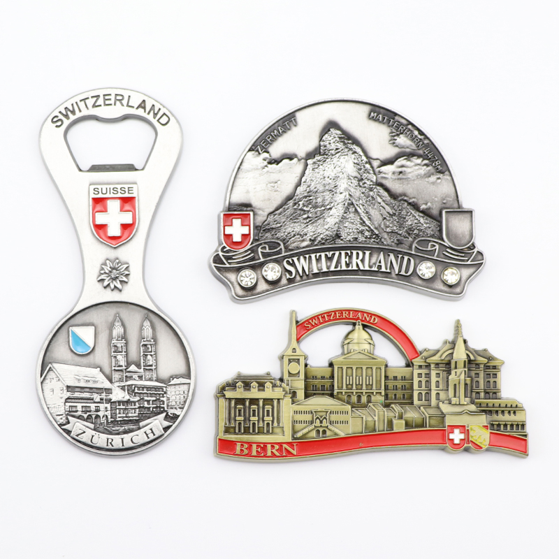 Wholesale Customised Europe Switzerland Tourism Souvenirs Enamel 3D Logo Metal Fridge Magnets