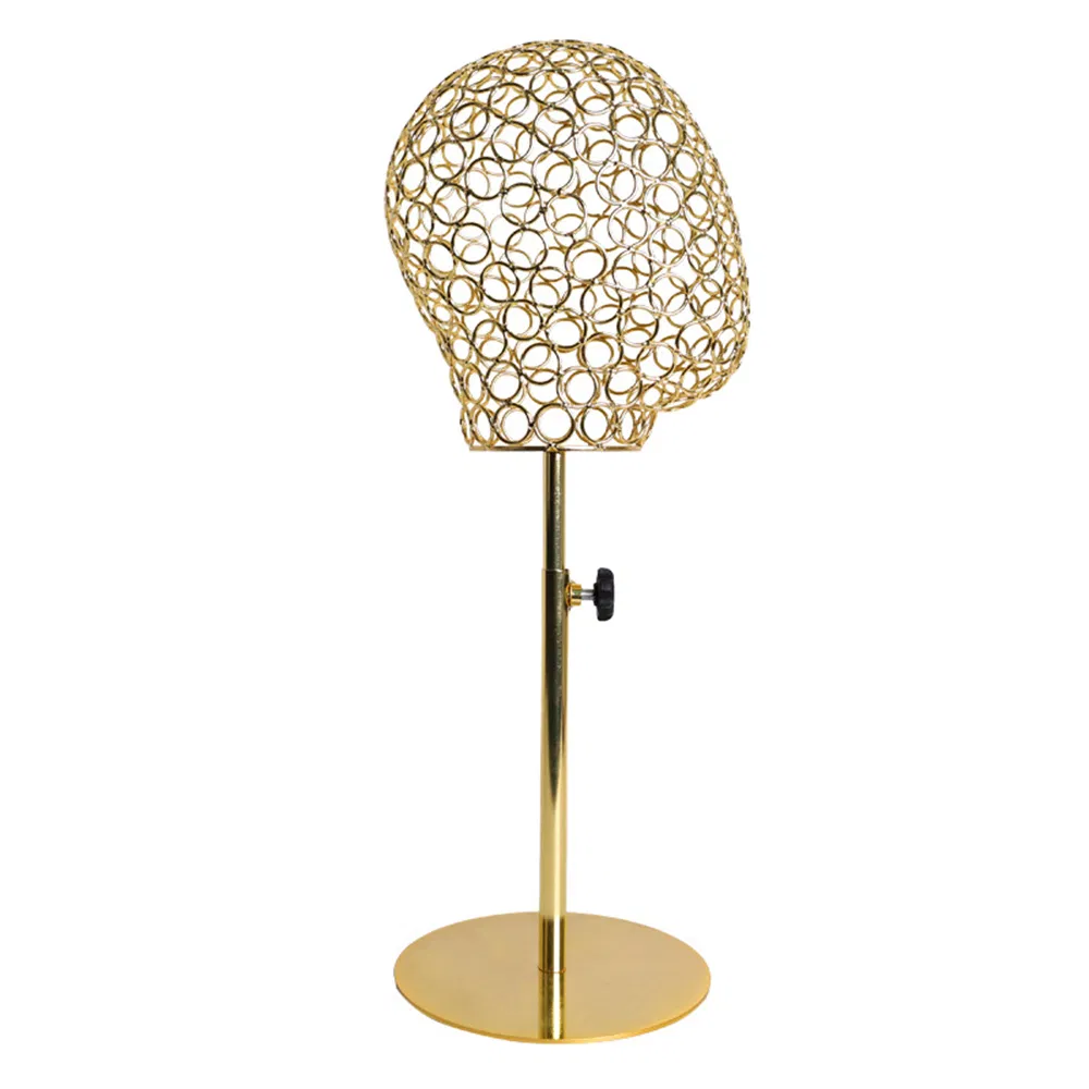 Luxury Unisex Metal Wire Head Mannequin in Glossy Rose Gold/Gold/Black/Silver with Round Adjustable Height Base Made of Plastic/Metal for Glasses/Caps Display