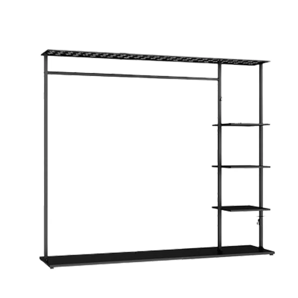 Floor Standing Storage Hanger, Clothing Store Simple Bag Hat Shoes Clothes Display Rack in Black/White/Golden with Layer Board Made of Iron for Boutique/Housew