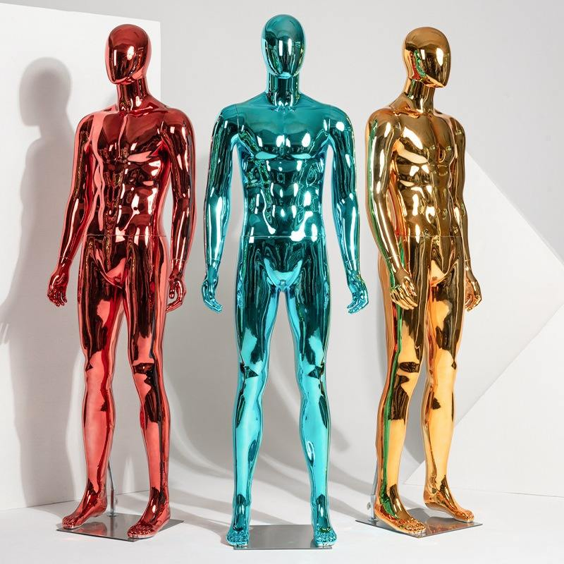 Full Body Standing Window Display Gold Chrome Male Mannequin Shinny Plastic Mannequin