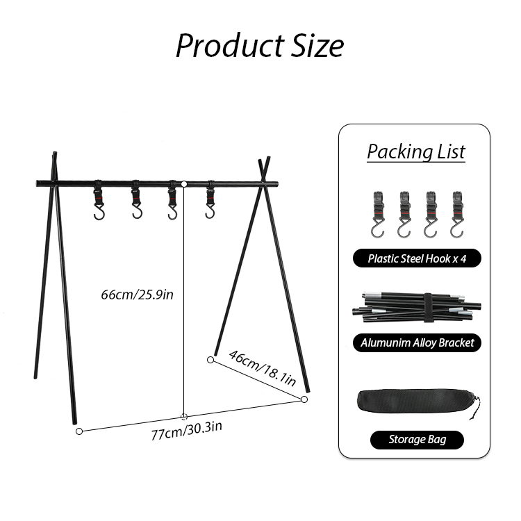 Outdoor Aluminum Alloy Hanging Rack Camping Portable Folding Hanger Picnic Storage Tripod