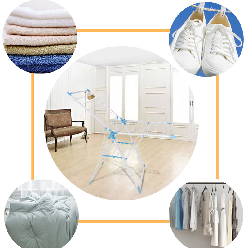 Sanipro Balcony Durable 2 Tier Wing Clothes Drying Rack Portable Folding Space Saving Garment Dryer Standing Hanger Airer