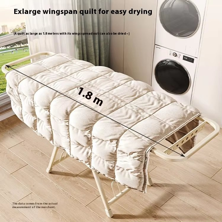 Portable Folding Metal Floor-Standing Drying Rack for Bedroom Balcony Indoor Mobile Hanger for Quilt Dinnerware Household Mobile