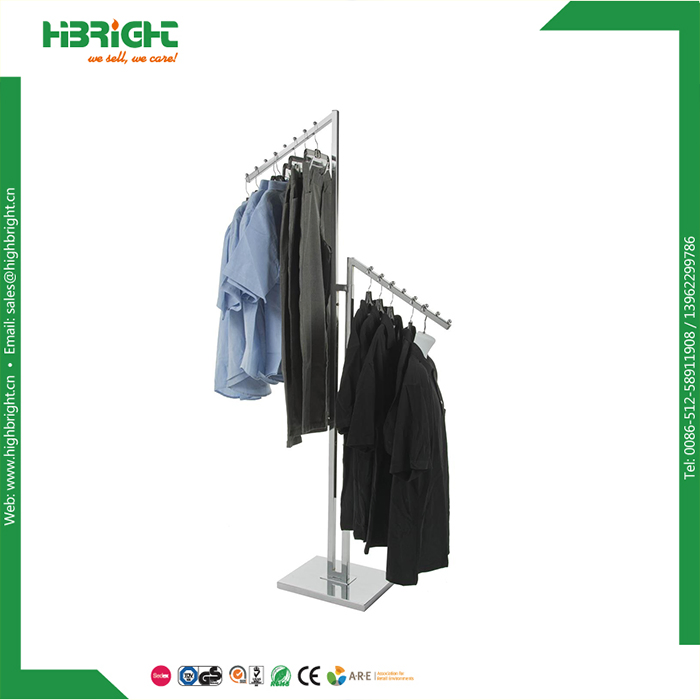 2 Way Straight and Slanted Arms Cloth Hanger Rack Clothes Display Rack Metal Retail Boutique Garment Clothing Display Rack