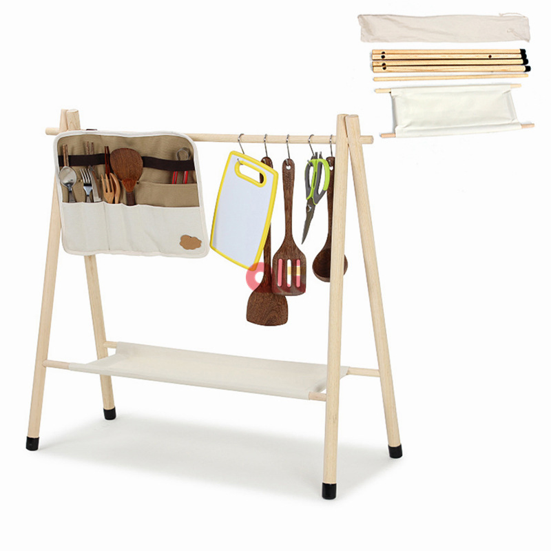 Kinggear Outdoor Wooden Racks Folding Camping Tripod Portable Camp Hanger Camping Hanging Racks