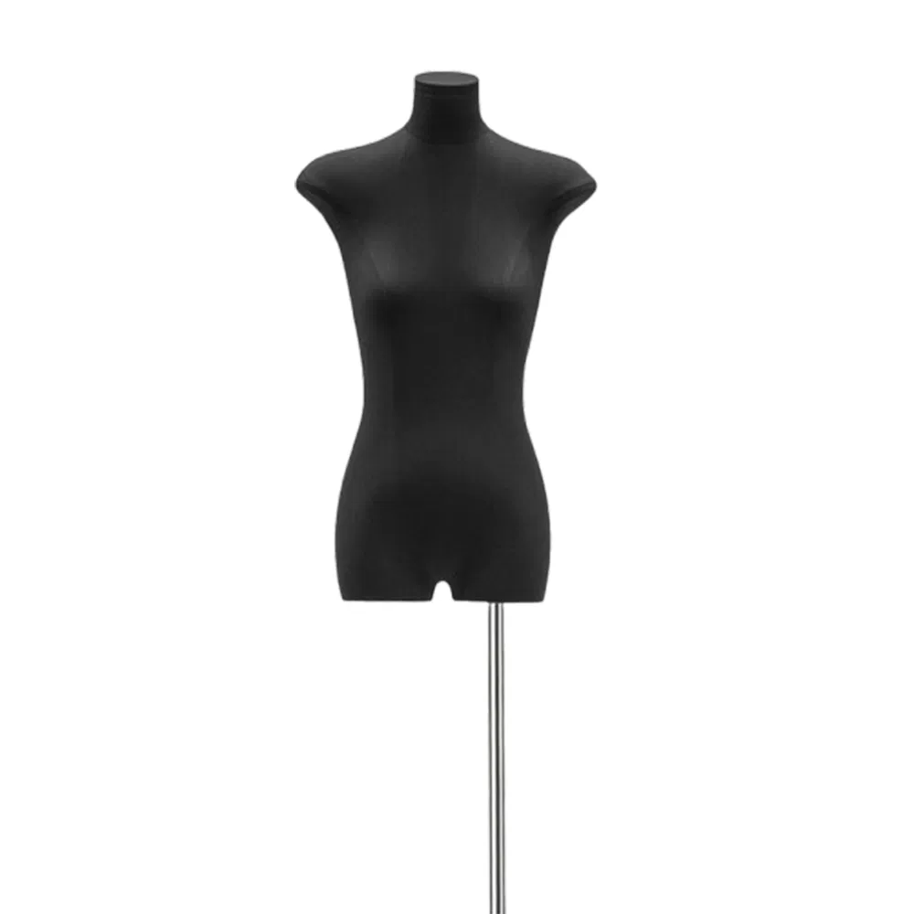 Customized Fabric Covered Flat Half Body Mannequin in Matt White/Black with Adjustable Height Metal Base Made of PP/PE/ABS/Fiberglass for Female Clothes Display