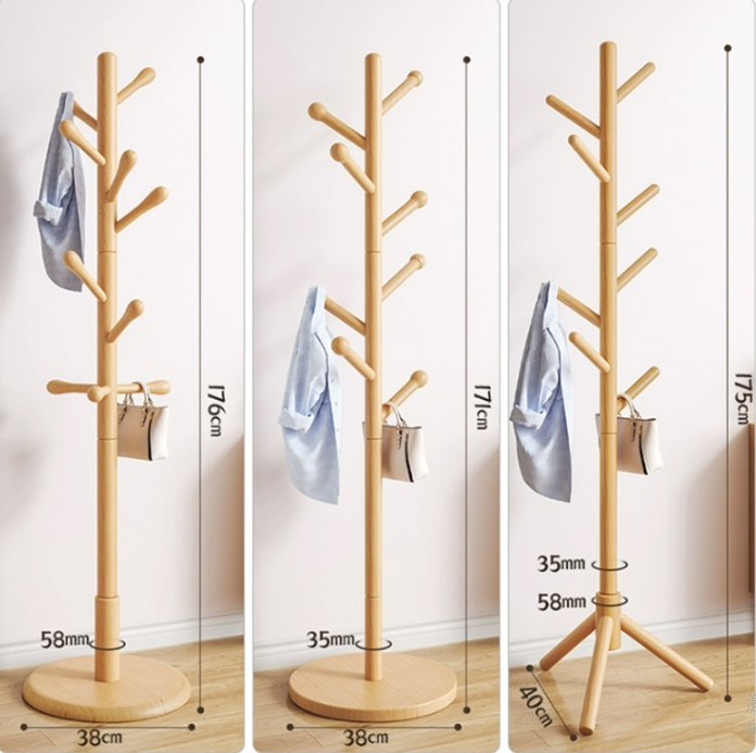 Solid Wood Hanger Floor Standing Wardrobe Rack Clothes Hanging Rack