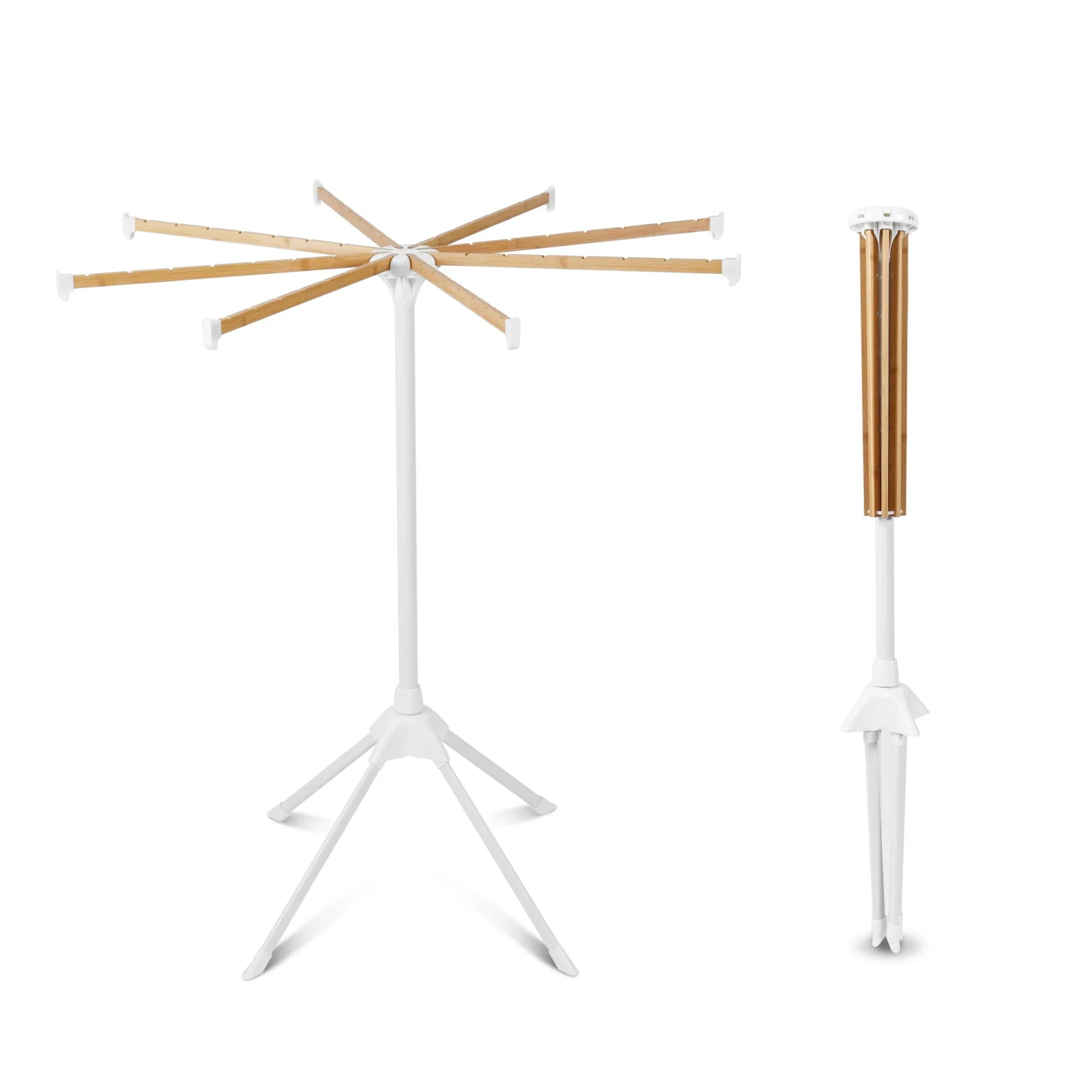 2025 Octopus Folding Bamboo Cloth Drying Rods Floor Standing Clothes Drying Rack Tripod Wooden Laundry Hanger