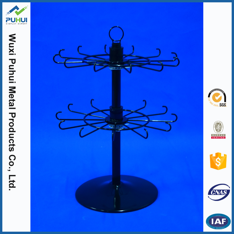 Floor Standing Metal Spinning Display Rack with Hooks Hanger (PHY2056)