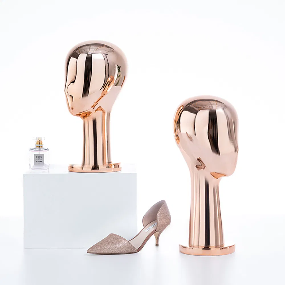 Wholesale Electroplating Mannequin Head in Glossy Gold/Rose Gold/Silver with Adjustable Height Bracket Base Made of Fiberglass/PP/PE/ABS for Hat/Glasses Display
