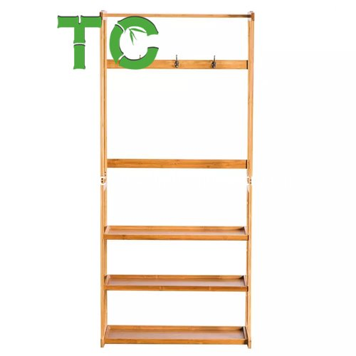 Bamboo Clothing Rack 3 Tier Storage Shelves Clothes Hanging Rack Bamboo Garment Rack Wooden Clothes Hanger Rack