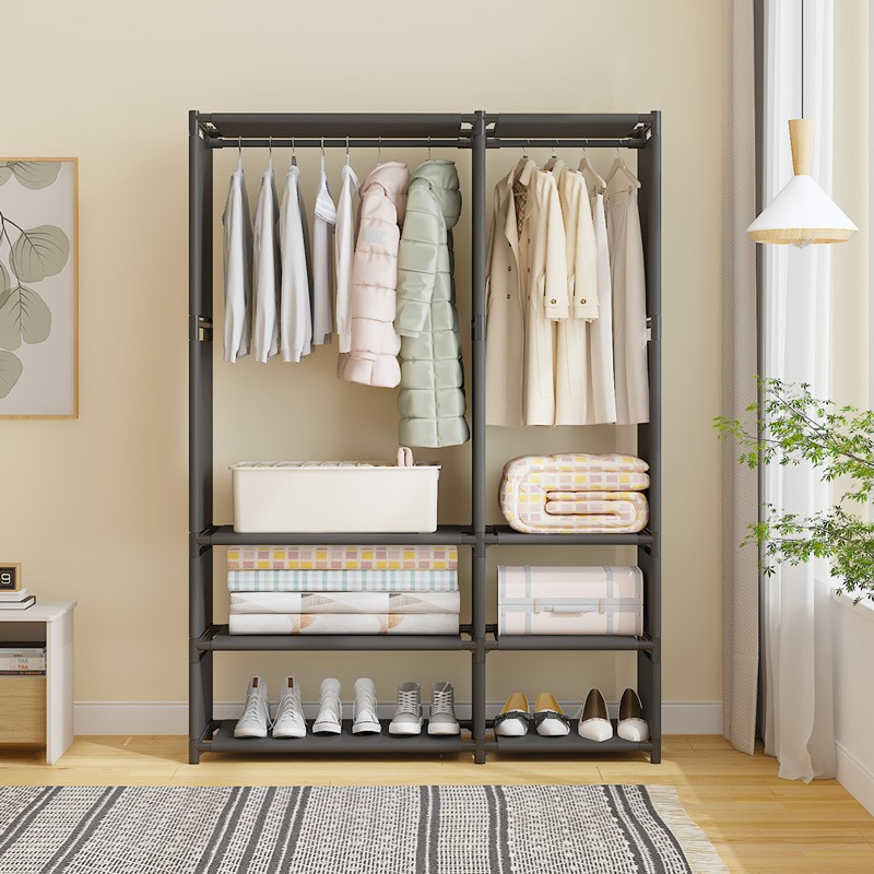 Storage Hanger Rack Floor Standing Cloth with Storage Shelves for Living Room