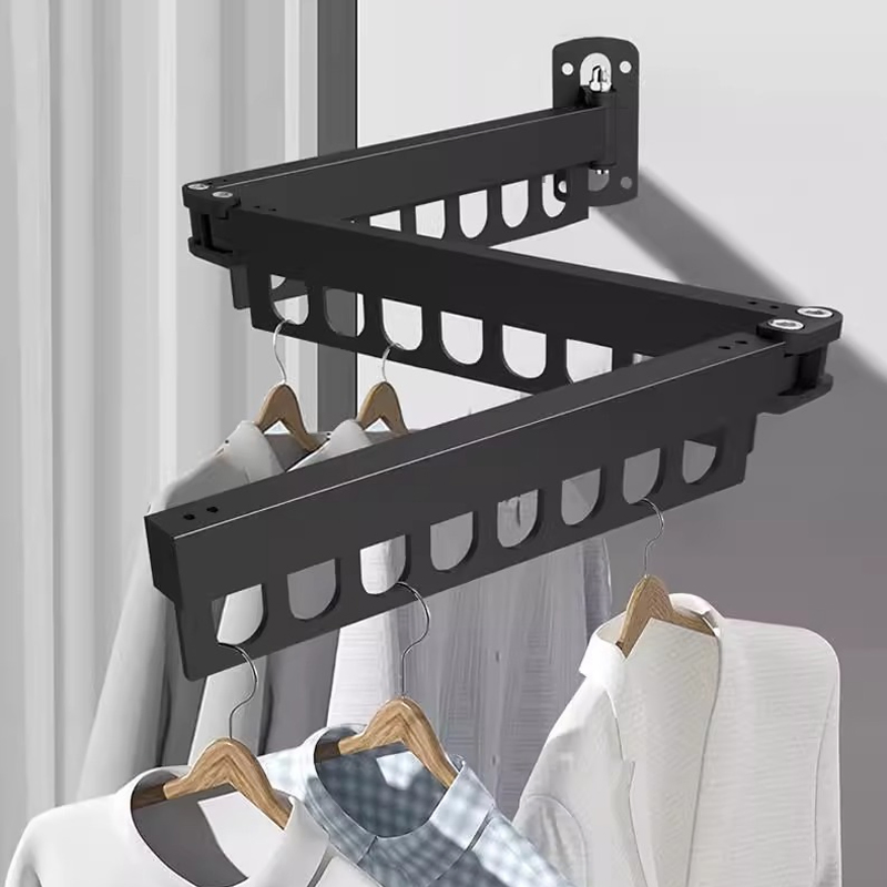 Sanipro Bathroom Balcony Tri-Fold Laundry Space Saver Wall Mounted Hanging Dryer Rack Collapsible Clothes Drying Hanger
