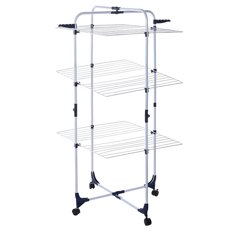 Sanipro 3 Tier Tower Foldable Adjustable Towel Drying Rack Removable 360 Degree Rotation Metal Clothes Hanger with 4 Hooks