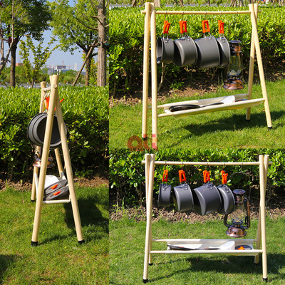 Kinggear Outdoor Wooden Racks Folding Camping Tripod Portable Camp Hanger Camping Hanging Racks