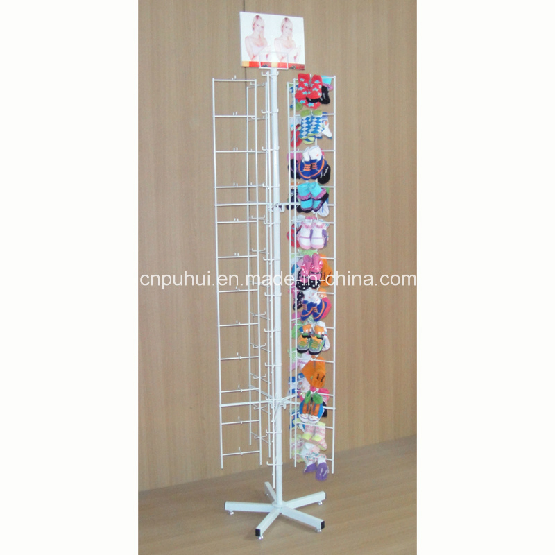 Floor Standing Metal Spinning Display Rack with Hooks Hanger (PHY2056)