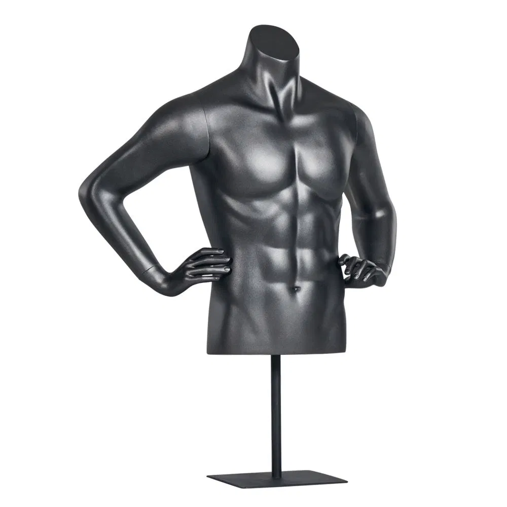 Black Fiberglass Wholesale Sporting Male Half Body Strong Mannequin Without Head
