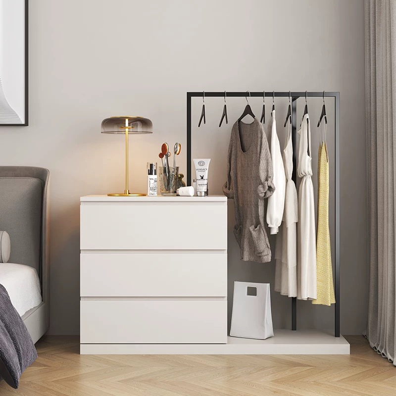 Wholesale Bedroom Wood Clothes Shelf Garment Hanger Coat Rack with Storage Drawers