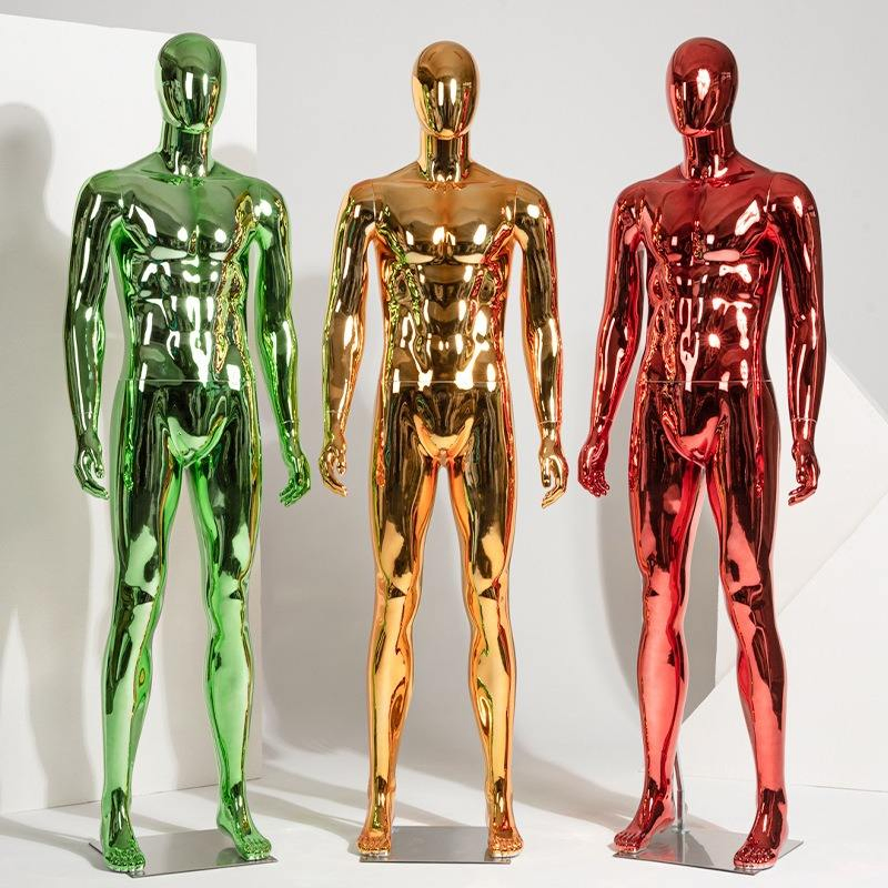 Full Body Standing Window Display Gold Chrome Male Mannequin Shinny Plastic Mannequin