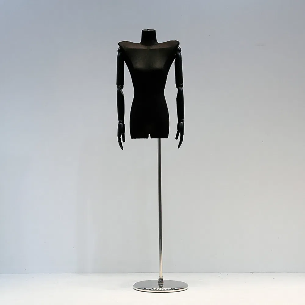 Unique Design Shrugged Headless Upper Body Mannequin in Matte White/Black with Adjustable Height Metal Base Made of PP/ABS/Fiberglass for Female Garment Display