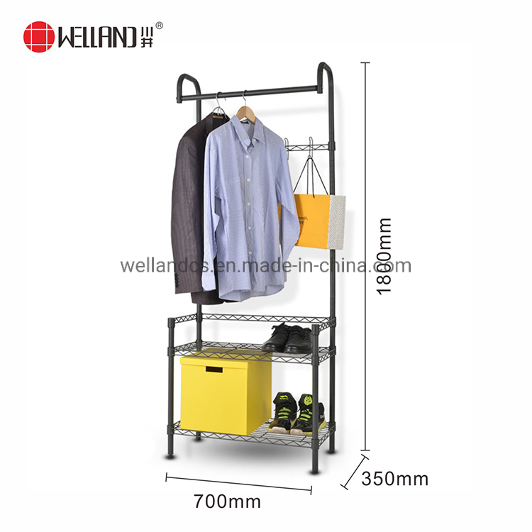 Simple Houseware Heavy Duty Black Metal Garment Clothing Hanger Rack with 2 Shelves