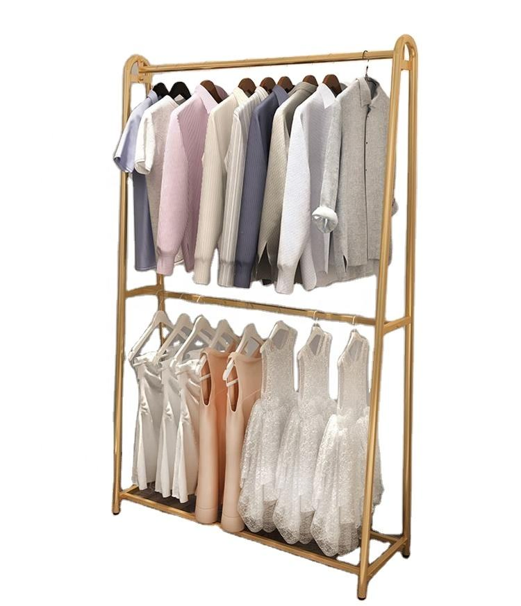Factory Direct Commercial Modern Gold Garment Rack Customize Metal Fashion Cloth Hanger for Boutique Display for Clothes Stores