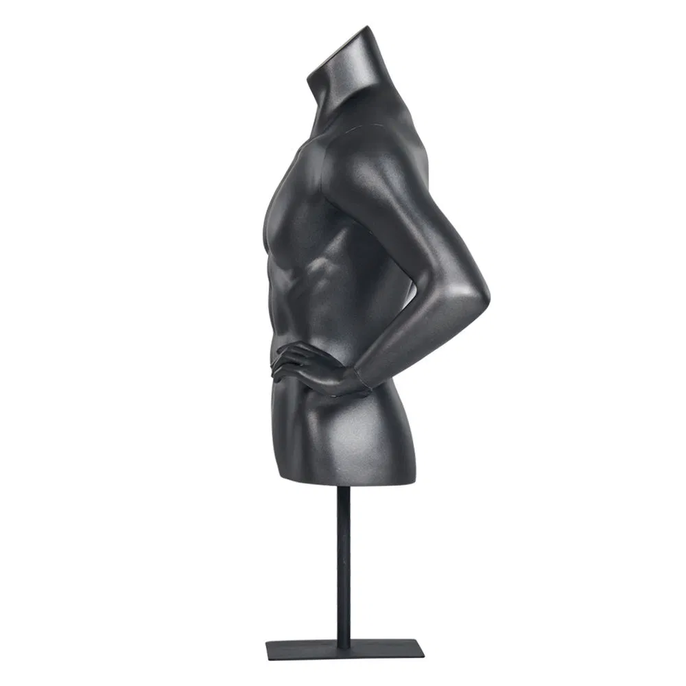 Black Fiberglass Wholesale Sporting Male Half Body Strong Mannequin Without Head
