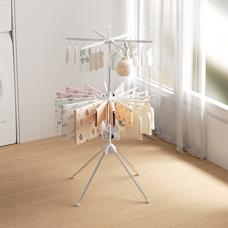 Hot Selling Cross-Border Tripod Base Floor Standing Clothes Rack, Foldable Laundry Hanger for Balcony, Space-Saving Clothes Dryer