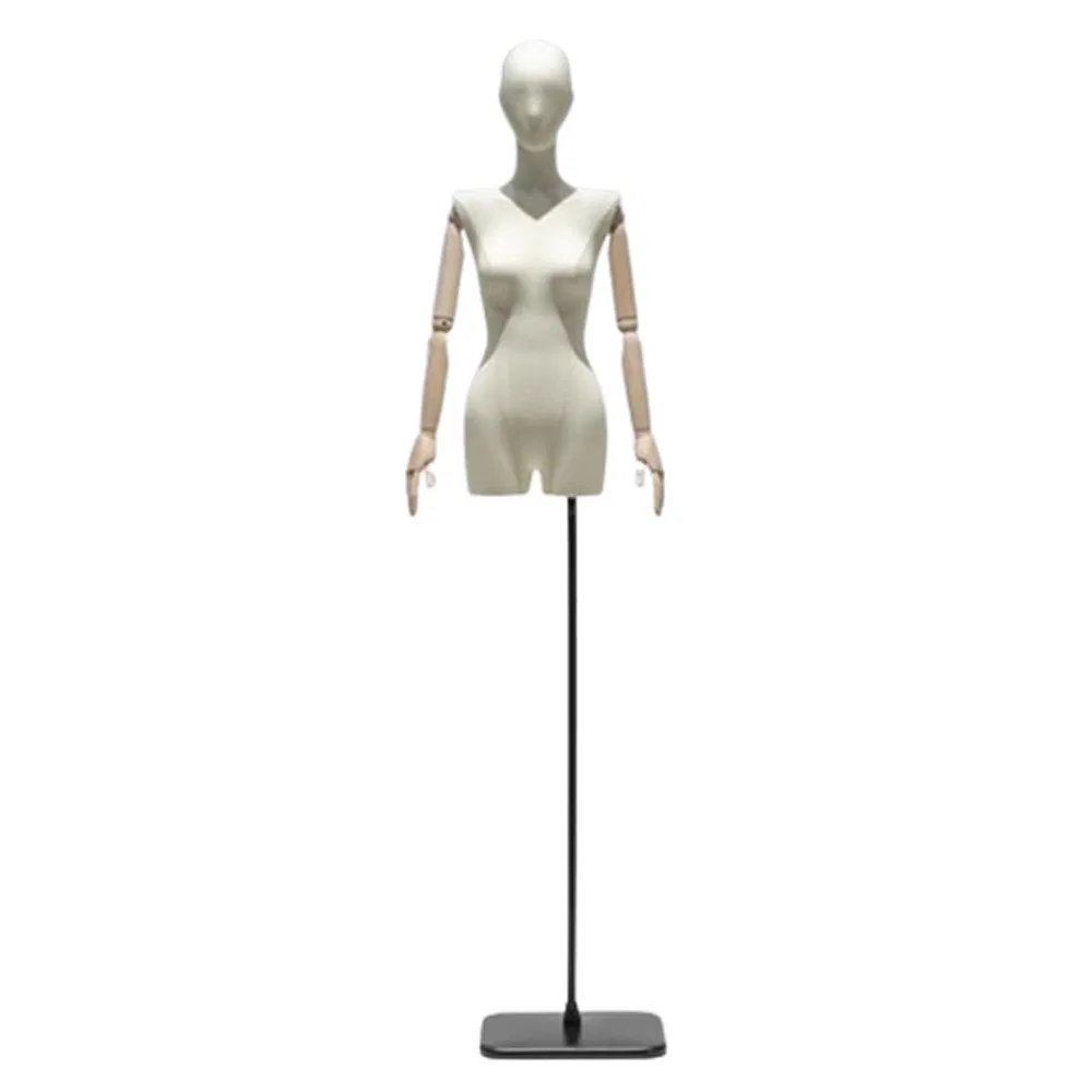 New Design Half Body Flat Shoulder Mannequin in Matt Black/White with Flexible Arms and Realistic Face Made of PP/PE/ABS/Fiberglass for Female Clothes Display