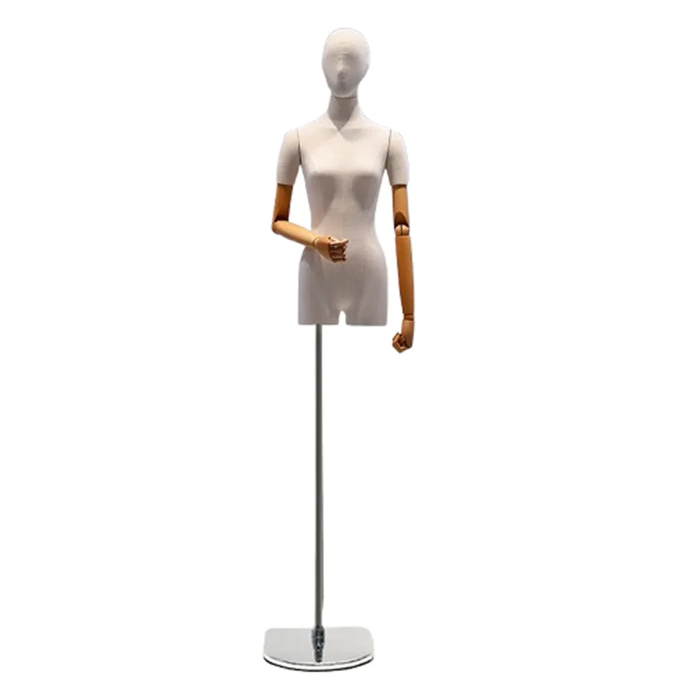 High End Upper Body Mannequin in Matte Grey/White with Abstract Face and Height Adjustable Metal Bracket Made of PP/PE/ABS/Fiberglass for Female Clothes Display