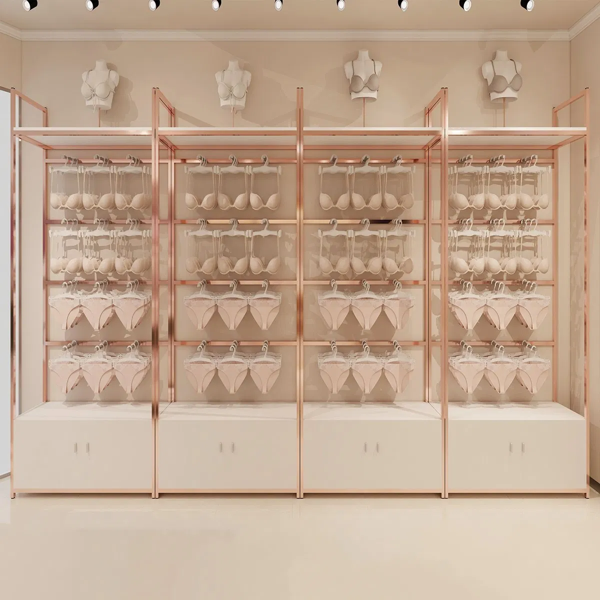 Factory Custom Underwear Lingerie Retail Store Display Hanger Bra and Panty Display Rack Furniture Gold
