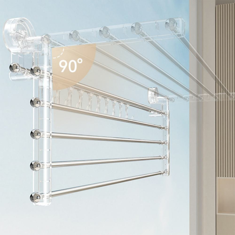 Sanipro Wall Mounted Bathroom Towel Rack Foldable Clothing Hanger No Punch Telescopic Clothes Drying Rod with Suction Cup