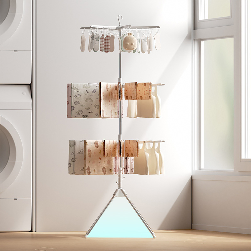 Hot Selling Cross-Border Tripod Base Floor Standing Clothes Rack, Foldable Laundry Hanger for Balcony, Space-Saving Clothes Dryer