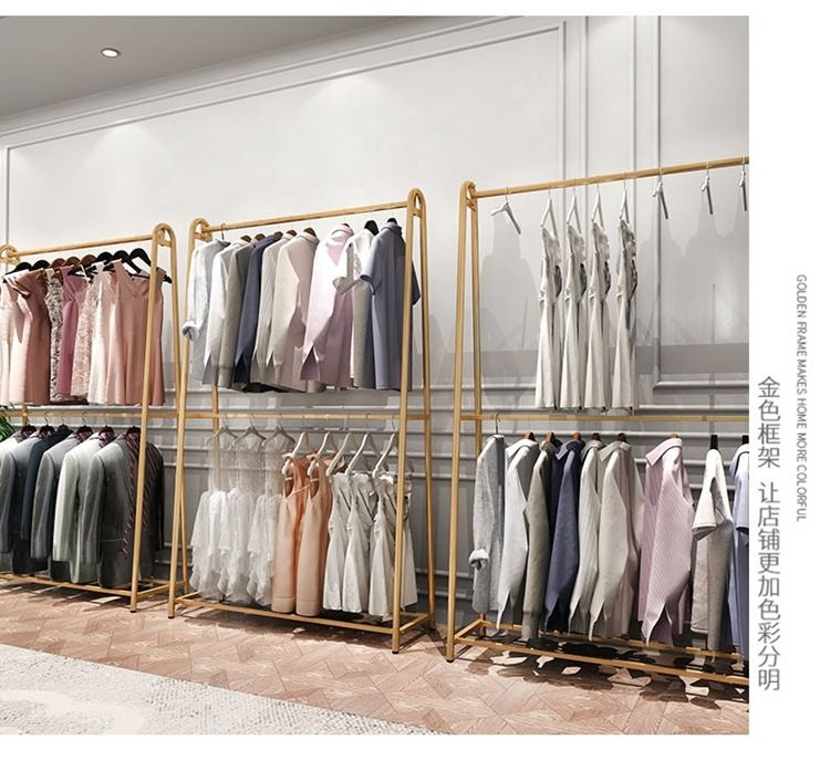 Factory Direct Commercial Modern Gold Garment Rack Customize Metal Fashion Cloth Hanger for Boutique Display for Clothes Stores