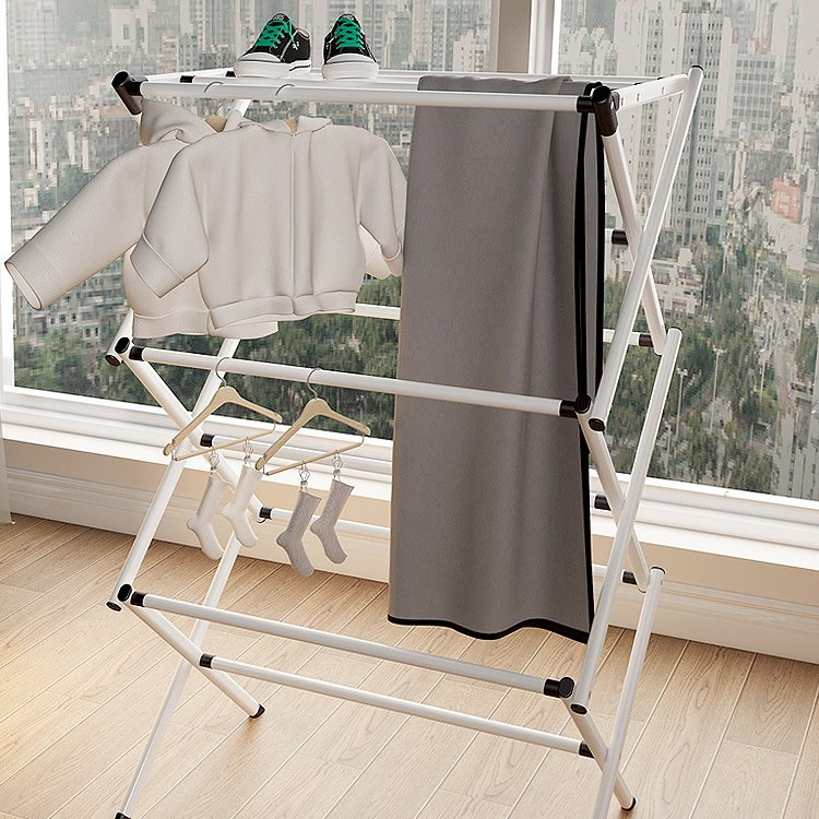 Sanipro Balcony Portable Metal and Plastic Heavy Duty Folding Clothing Dryer Laundry Hanger, Air Drying Rack for Clothes Towel