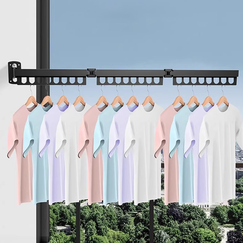 Sanipro Bathroom Balcony Tri-Fold Laundry Space Saver Wall Mounted Hanging Dryer Rack Collapsible Clothes Drying Hanger