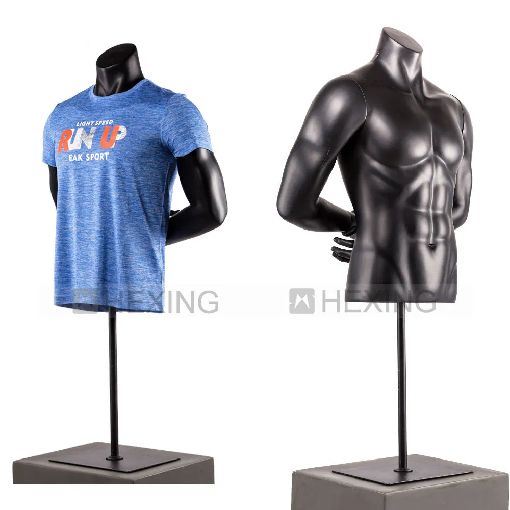 Half-Body Muscular Man Mannequin Matte Black Torsomannequin Male