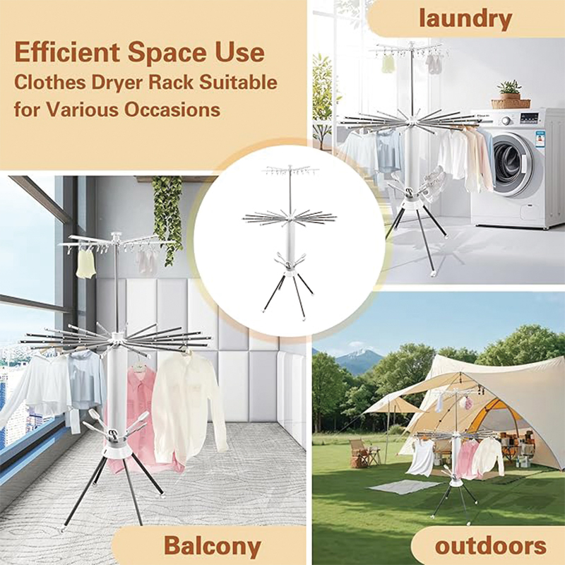 Collapsible Roasting Octopus Standing Cloth Drying Rack 4-Legged Design Metal Foldable Laundry Tripod Clothes Dryer Hanger Racks