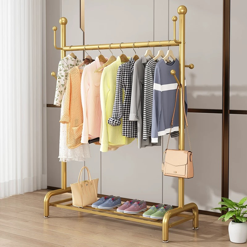 New Modern Design Bedroom Furniture Set Movable Floor-Standing Metal Clothes Drying Rack