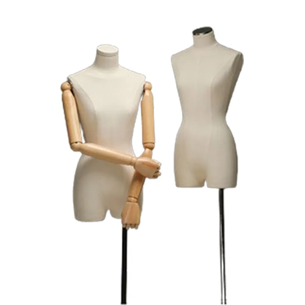 Fashionable Upper Body Headless Mannequin in Matte White/Black with Versatile Cloth Covered Head Cover Made of PP/PE/ABS/Fiber Glass for Female Garment Display