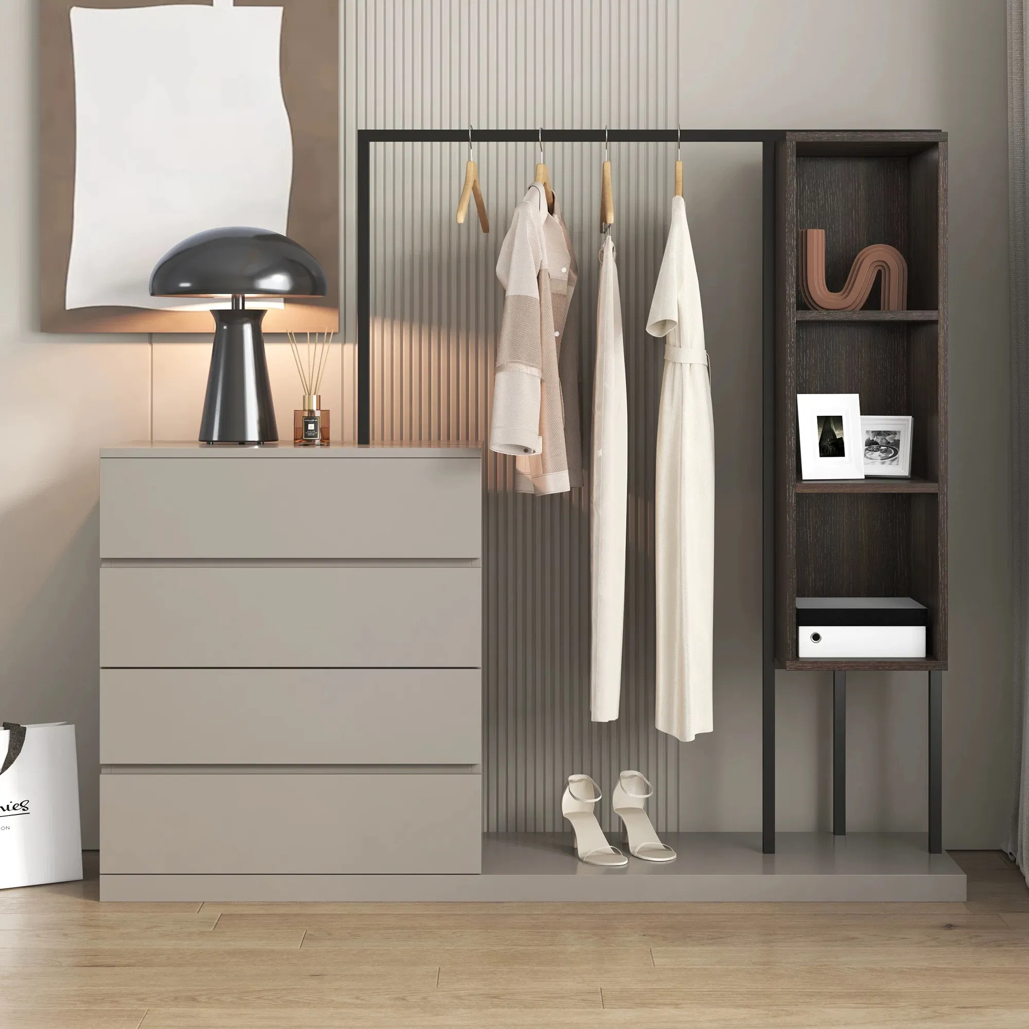 Modern Design Wooden Living Room Furniture Adjustable Garment Hanger Dressing Rack