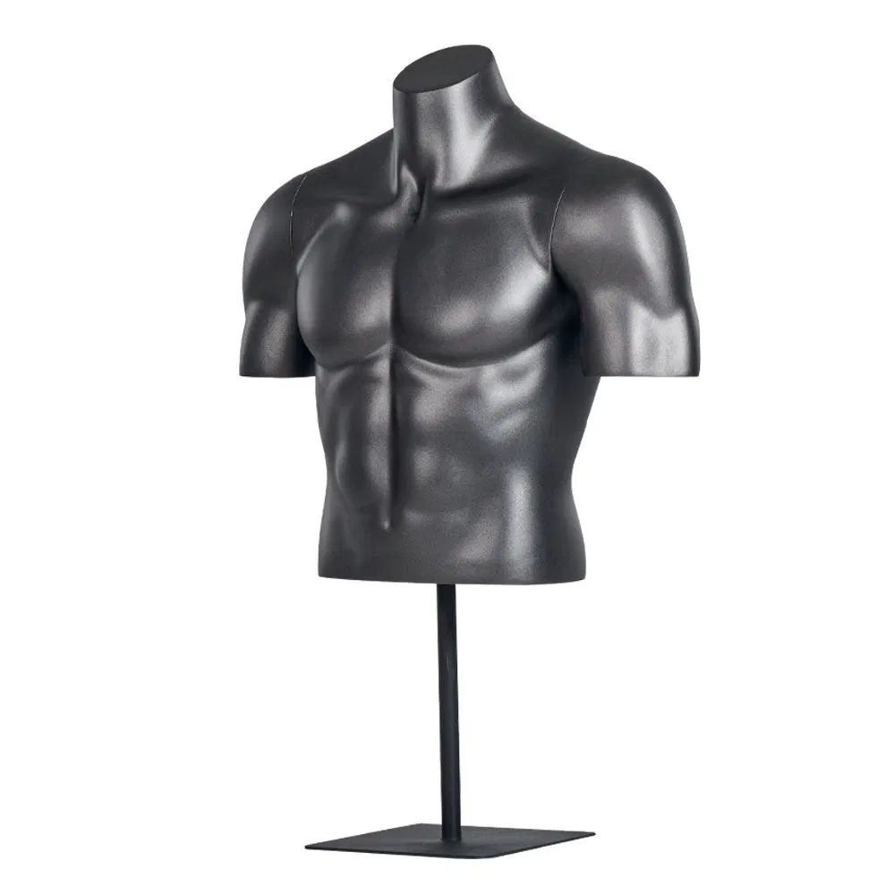 Headless Muscle Half Body Black Male Mannequin Upper Body with Stand