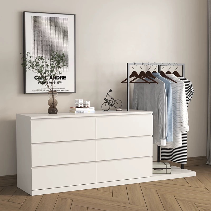 Modern Wooden Melamine Cabinet Drawers Storage Bedroom Garment Hanger Coat Rack