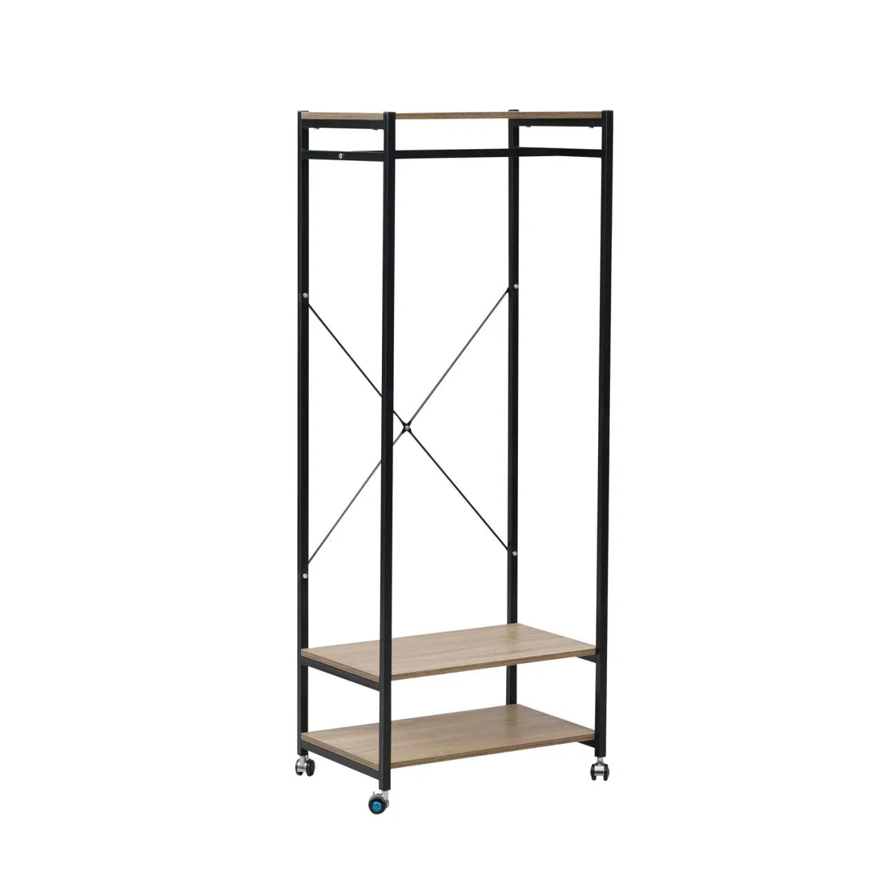 Modern Furniture Sleek Minimalist Coat Rack Wooden Color Clothes Hanger with Metal Frame for Bedroom Clothes Hanger