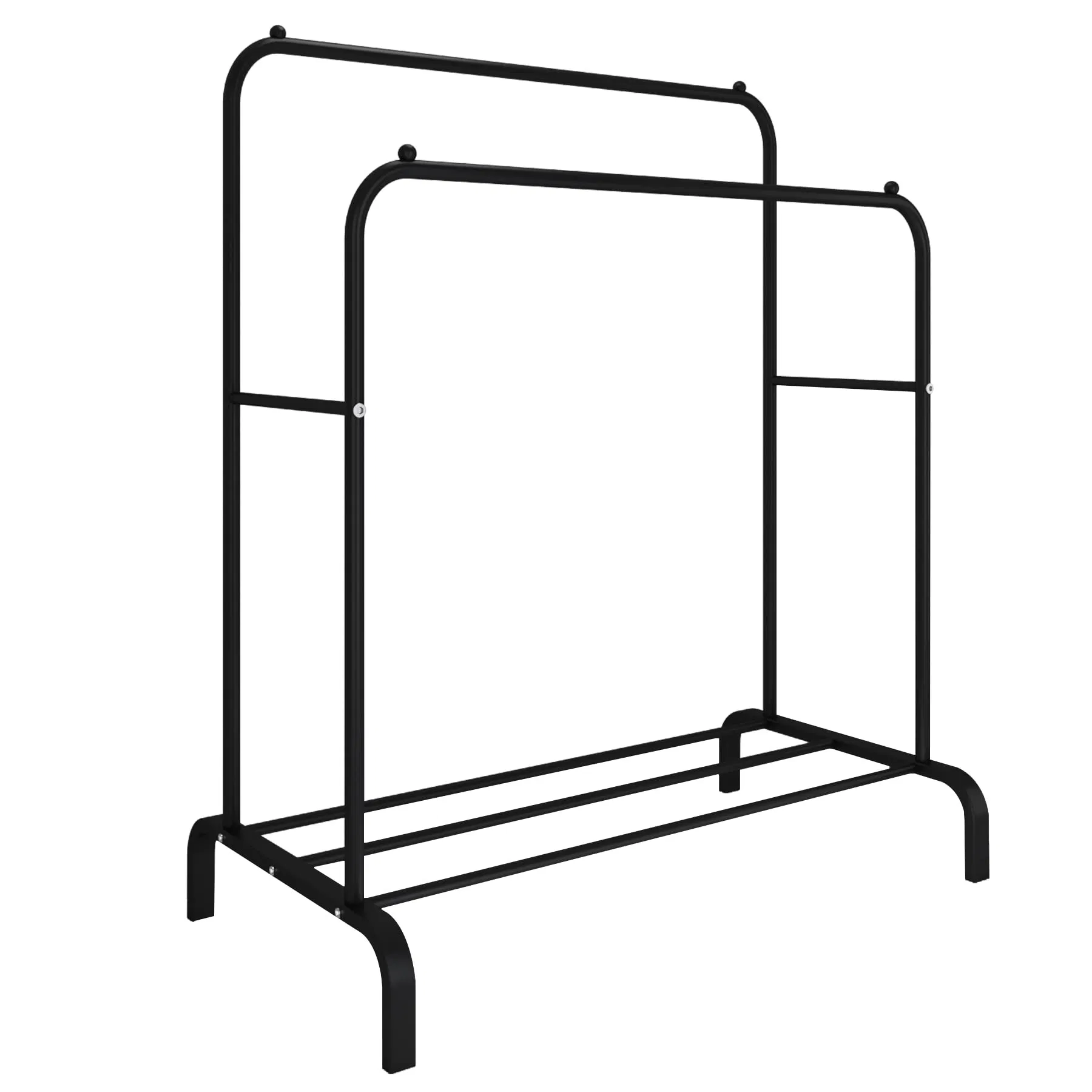 Double Row Double Pole Rack Floor Standing Clothes Hanger Metal with Wheel