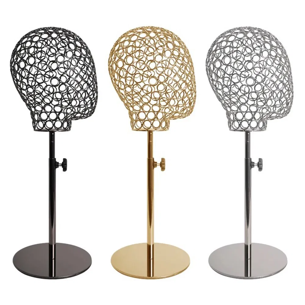 Luxury Unisex Metal Wire Head Mannequin in Glossy Rose Gold/Gold/Black/Silver with Round Adjustable Height Base Made of Plastic/Metal for Glasses/Caps Display