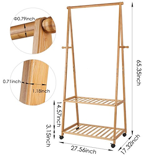 Bedroom Bamboo Frame Garment Rack Cloth Hanger Shelf Wooden Clothing Hanging Clothes Rack with Laundry Basket
