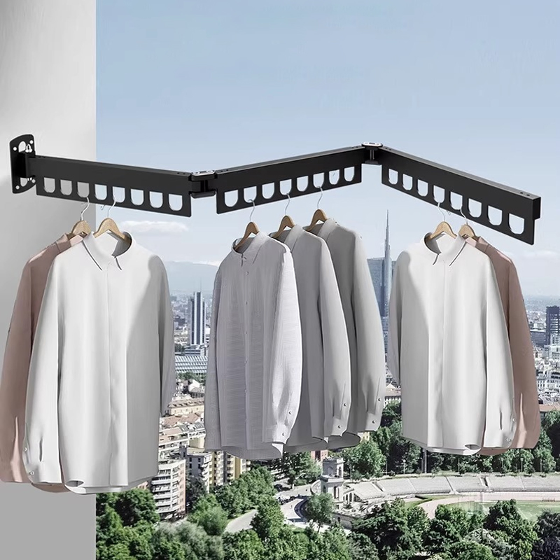 Sanipro Bathroom Balcony Tri-Fold Laundry Space Saver Wall Mounted Hanging Dryer Rack Collapsible Clothes Drying Hanger